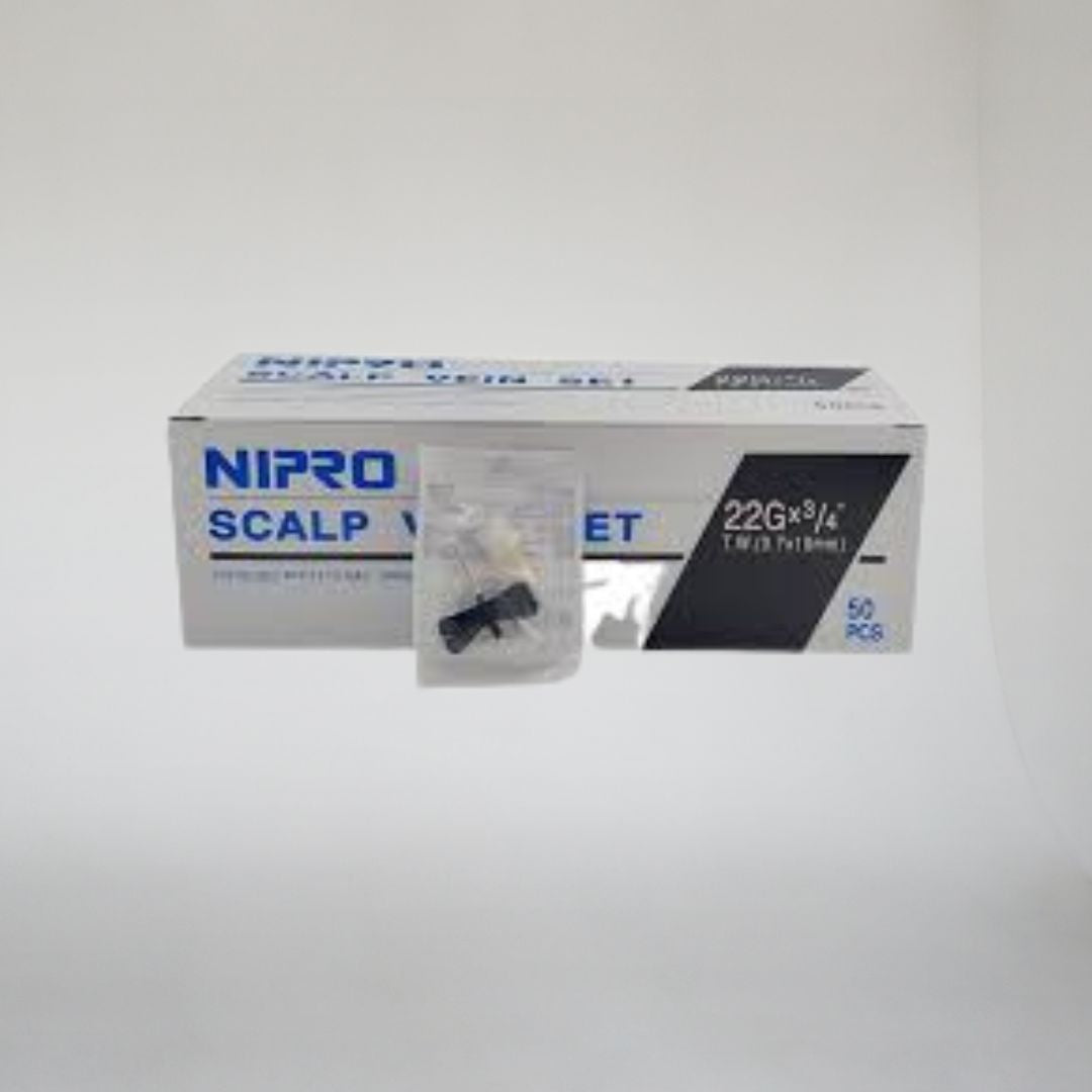 NIPRO SCALP VEIN SET STERILIZED WITH ETO GAS SINGLE USE ONLY 22Gx3/4" T.W. (0.7x19mm)